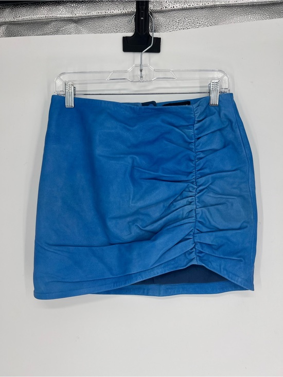 Lamarque Dresses & Skirts - Lamarque 100% Lamb Leather Cornflower Blue Ruched Designer Ultra Mini Skirt 6